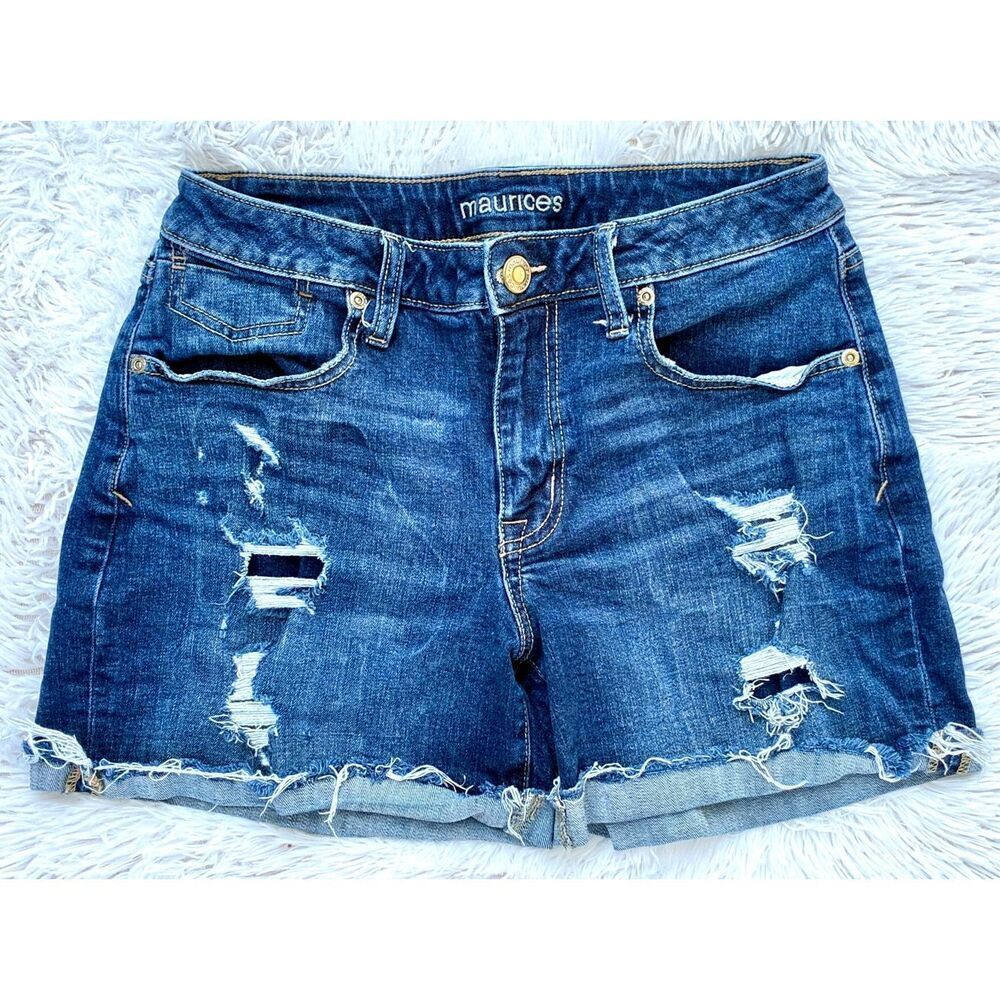 Maurices SZ 8 Factory Distressed Classic Blue Wash Jean Shorts